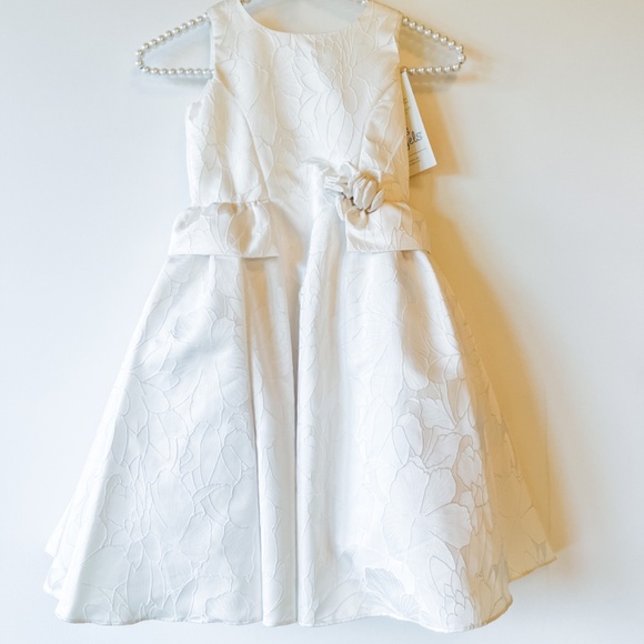 NWT US Angels Floral Brocade Peplum Dress White Wedding Flower Girl Dress Size 4 - Picture 3 of 11